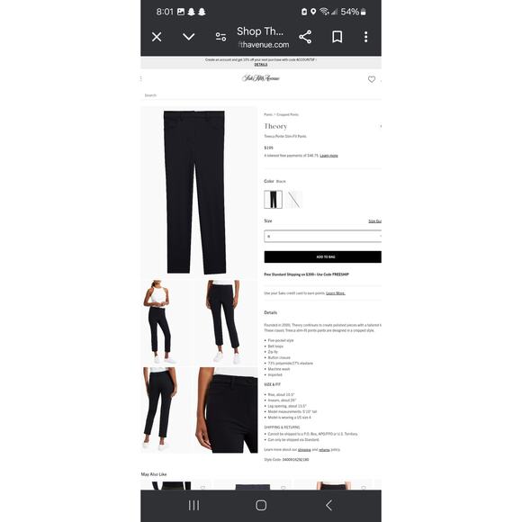 Theory Treeca Ponte Slim-Fit Pants Size 6 - Picture 1 of 4